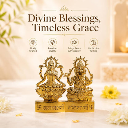 Ganesh Lakshmi Metal Idol Ganesh and Laxmi Murti for Mandir, Pooja Room, Ganesha Statue Diwali Decoration for Home Diwali Gifts, for Family and Friends, 11x11 CM