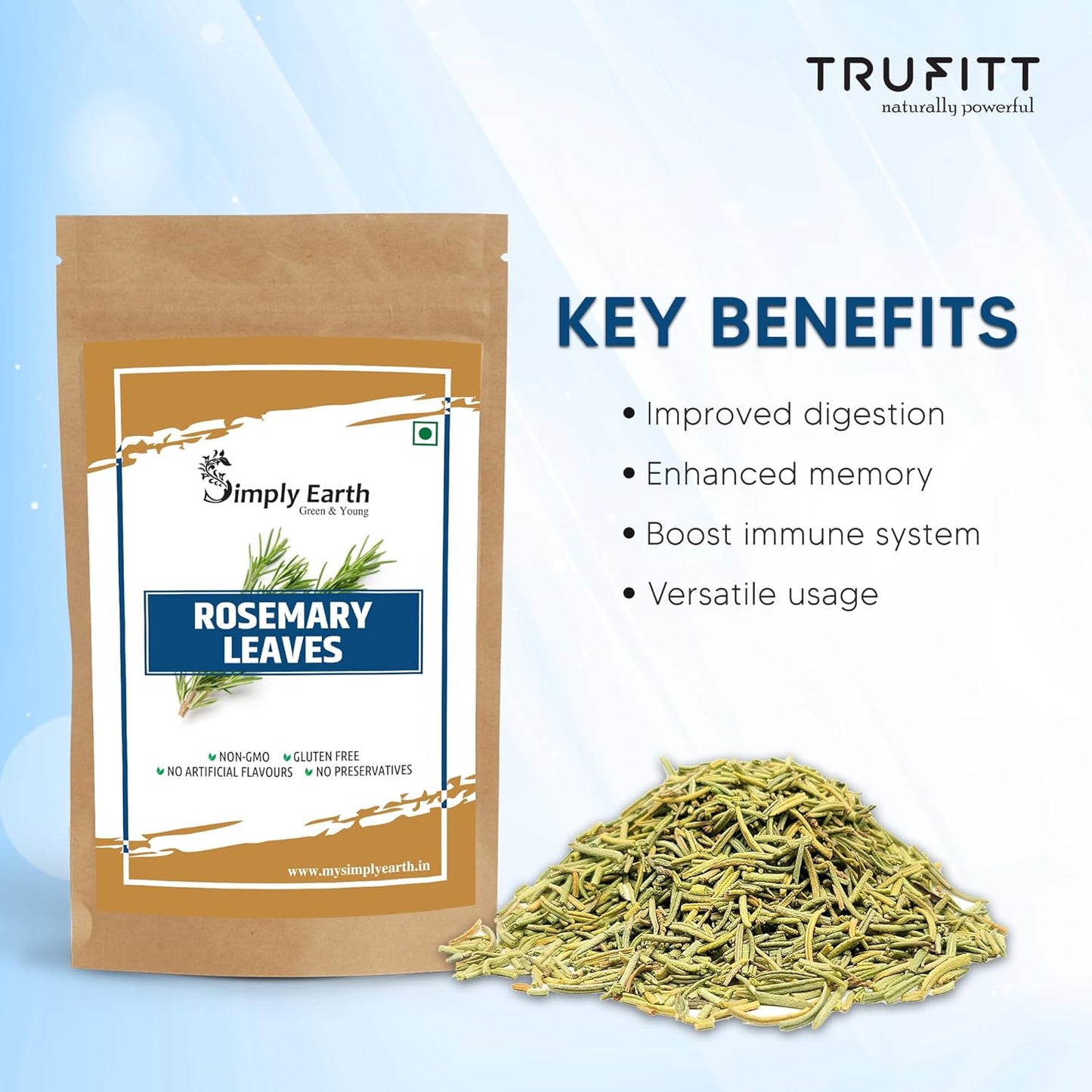 Simply Earth Rosemary Dried Leaves For Hair Growth | Top Grade Leaves Rosemary Herb Tea | Organic | Natural Foods - 100 GM
