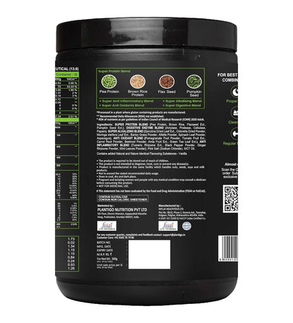 Plantigo Protein Powder 24g Plant Based Protein, 3g BCAA, 2g Leucine, 3g Fiber, 4x Fast Digestion, 95% Bioavailability, 3x Anti Oxidants, Anti Inflammatory, Vitamins, Minerals - Vanilla Flavored 500g