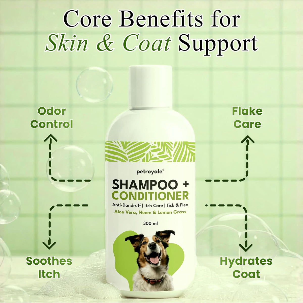 Petroyale 2-in-1 Shampoo + Conditioner for Dogs - Anti-Fungal, Anti-Itching, Shedding Control Dog Shampoo & Dog Conditioner with Ticks & Fleas Prevention - Suitable for All Breeds | 300ml (Pack of 1)
