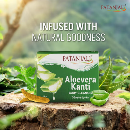 Patanjali Aloe Vera Kanti Body Cleanser Soap for Men and Women(150g, Pack of 4), Nourishing & Moisturizing, Natural Aloe Vera Soap for Soft Skin