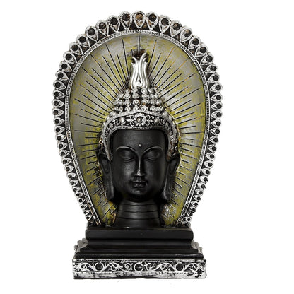 Silver Black Resin Lord Buddha Head Statue with Back Cover | Buddha Idol for Home Decor Living Room Office | Buddha Statue Gift for Diwali Housewarming Buddha Purnima Birthday