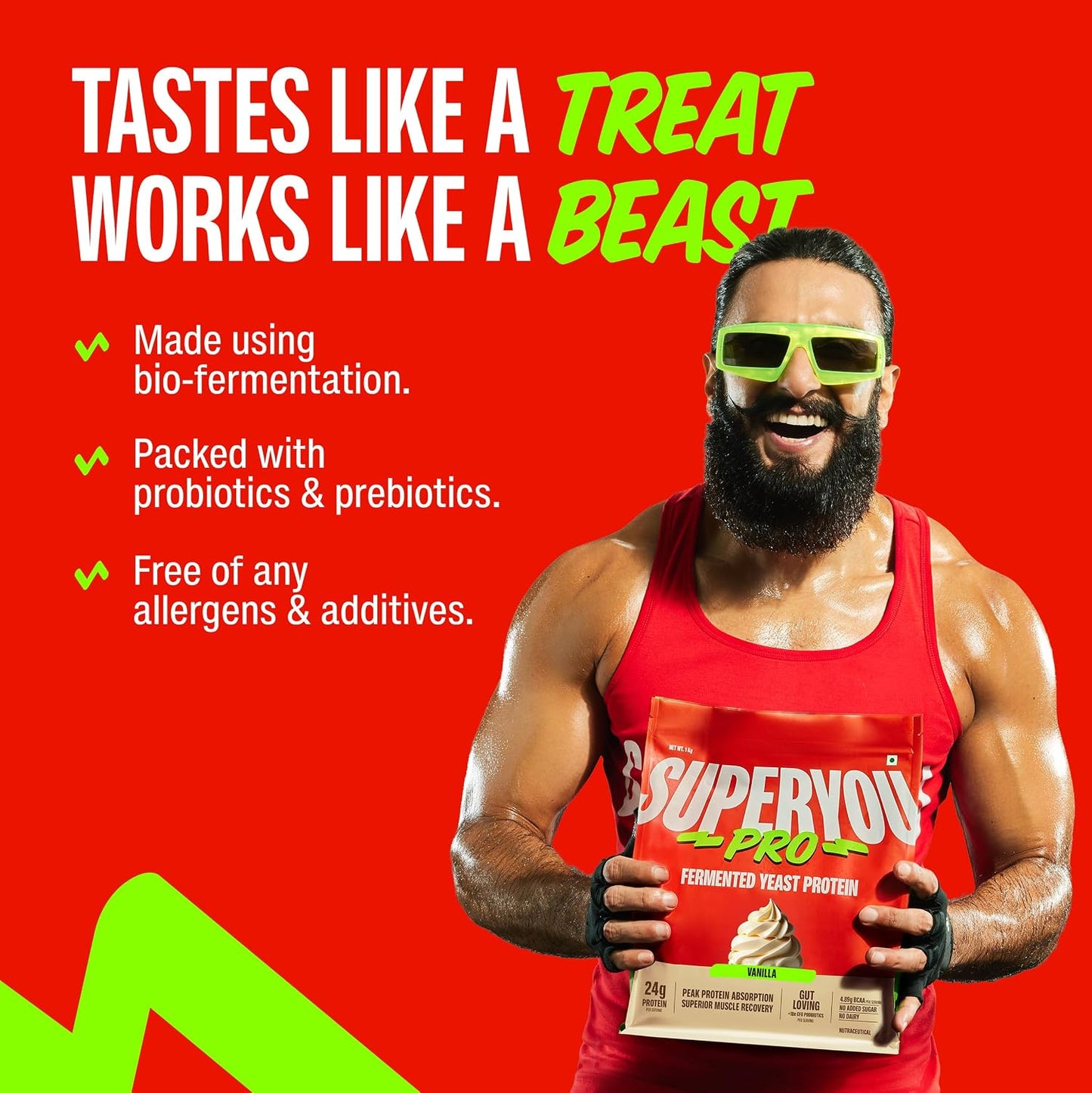 Superyou Pro Fermented Yeast Protein Isolate 500g | 24g Protein| Vanilla | Higher Absorption than Plant Protein | Superior Muscle Recovery | Gut Friendly | Vegan Protein | PDCAAS of 1