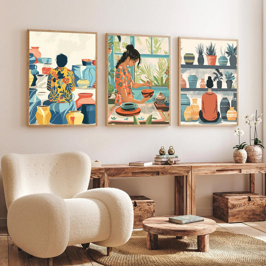 Boho wall Art Paintings Modern Art Framed Wall Painting for Living Room Bedroom - Wall Posters | Paintings with Frame Set of 3 (14x18 Inches) (Art 1)