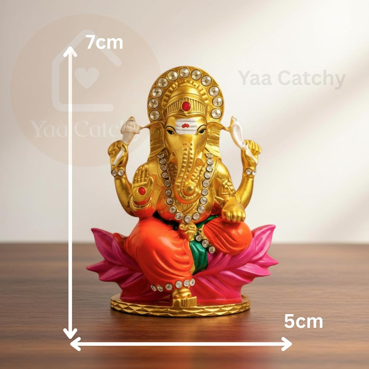 Yaa Catchy Lord Ganesha Car Dashboard Idol & Crystal Stones Lotus Base Design Hindu God Ganpati.Believed to Protect and Bless Travelers on Their Journeys. (Color)