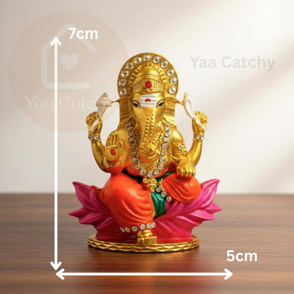 Yaa Catchy Lord Ganesha Car Dashboard Idol & Crystal Stones Lotus Base Design Hindu God Ganpati.Believed to Protect and Bless Travelers on Their Journeys. (Color)