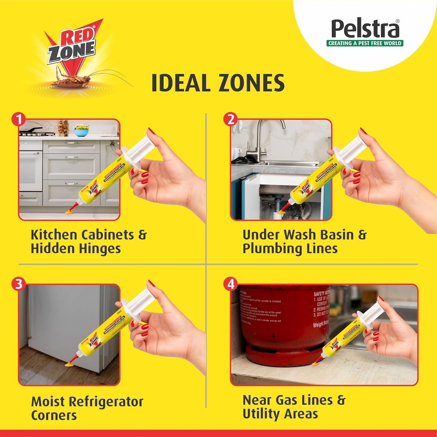 REDZONE Cockroach Killer Gel - 35g, Advance Formula Strong & Effective Long-Lasting Cockroach Gel for Home, Kitchen & Office, Anti Roach with Eco-Friendly, Easy to Use, Fragrance Free (Pack of 1)