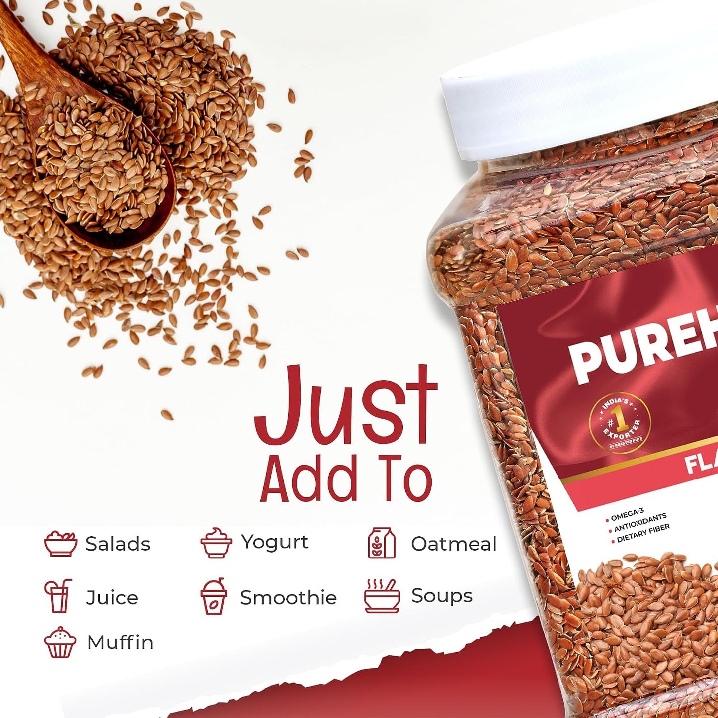 Pureheart Premium Raw Flax Seeds 454 gm | Alsi Seeds for Eating | Rich in Omega 3 Fatty Acids Magnesium Iron Dietary Fibre Protein | Supports Hair Growth Heart Health & Digestion