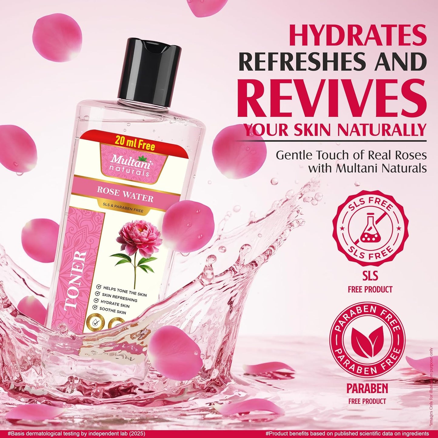 Multani Naturals Rose Water Face Toner 270 ml | For Oily, Acne Prone, Dry Skin | Pore Tightening & Glowing Skin | Fades Blemishes, Brightens & Smoothens | For Women & Men