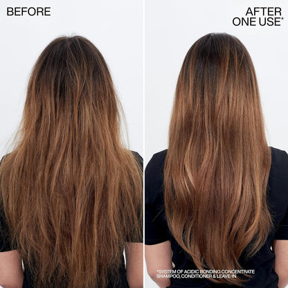 Before and after comparison of hair treatment showing improved hair health.