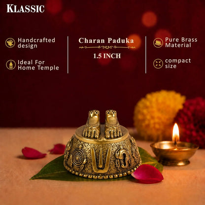 1.5 Inch Pure Brass Charan Paduka Idol | Decorative Vishnu Charan for Home Temple, Mandir, Office Desk & Puja Room | Spiritual Showpiece, Festive Gift & Religious Home Decor