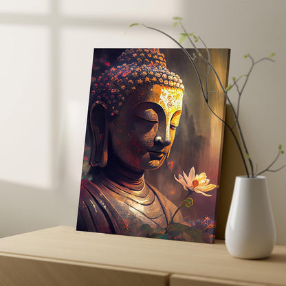 Buddha Painting for Living Room, Buddha Lotus wall Art Painting for living room, Bedroom, office and Home, Canvas, 16x22 Inch