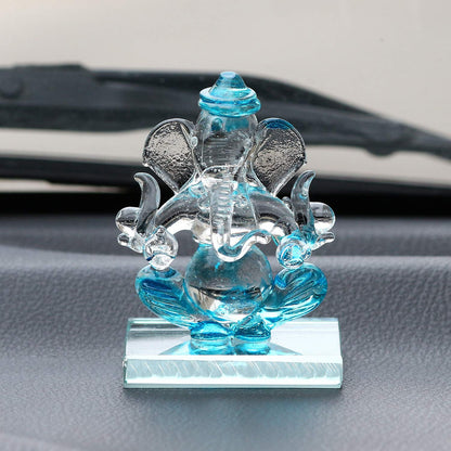 SkyBlue and Transparent Double Sided Crystal Car Ganesha Showpiece