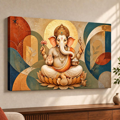 Ganpati Sacred Balance UNFRAMED 36 x 24 Inch Canvas Painting roll, Modern Lord Ganesha Vastu Wall Art, Peaceful Digital Painting for Home, Living Room, Bedroom, Office, Hotels, Artwork for Gifting