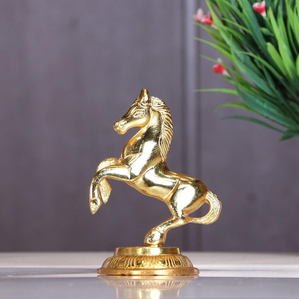 Jumping Horse Metal Statue for Wealth Table Top Figurine for Living Room Bedroom Home Office Animal Decorative Showpiece Feng Shui Vanstu Sculpture for Gift Purpose.