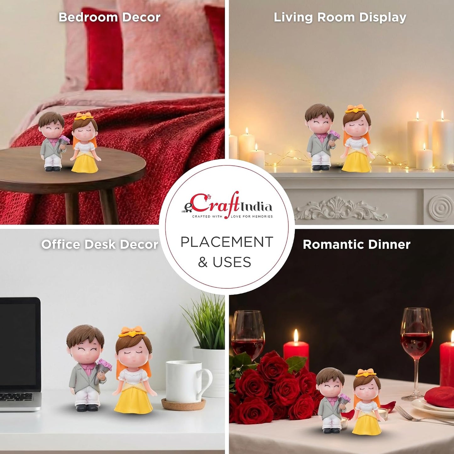 eCraftIndia Couple Showpiece Valentine Gift for Girlfriend Boyfriend Husband Wife Special Love Her Him | Valentine Day Decoration Items
