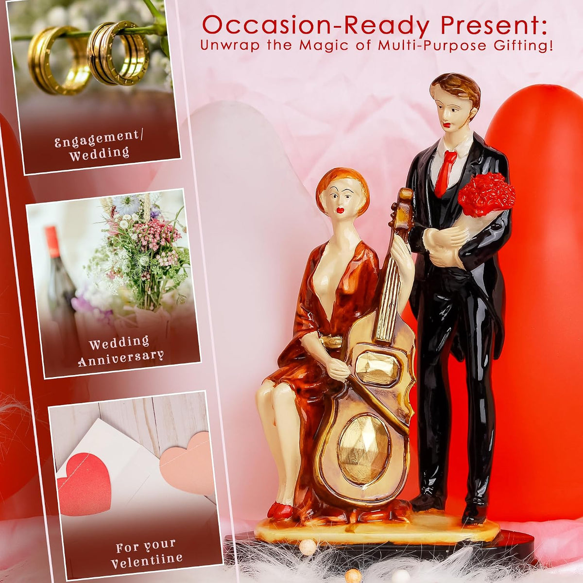 Poly Resin Standing Lovely Couple Statue with Violin Big and Flower Bouquet Decorative Showpiece Valentine Day Gift for Girlfriend Boyfriend Husband Wife Girls (18W X 28H) CM Visit the The Earth Store Store