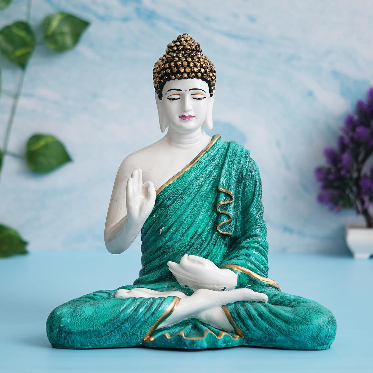 Green Resin Handcrafted Blessing Lord Buddha Idol | Serene Home, Office Decor | Perfect for Offices, Meditation Rooms | Gift for Housewarmings, Diwali