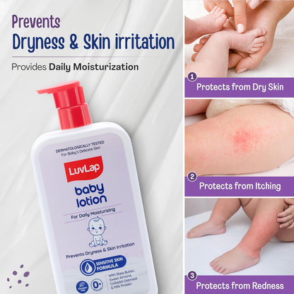 LuvLap Baby Lotion with Milk Protein - 700ml, Suitable for Baby’s Delicate Skin, 24 Hour Protection for Sensitive Skin, Shea Butter and VIT E, Paraben Free, Sweet Almond Oil, Dermatologically Tested