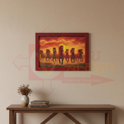Seven Red Horse Painting With Frame | Natural Paintings for Living Room | Size 33 x 23 cm | Wall Scenery for Bedroom, Office, Home Decor | Pack Of 1