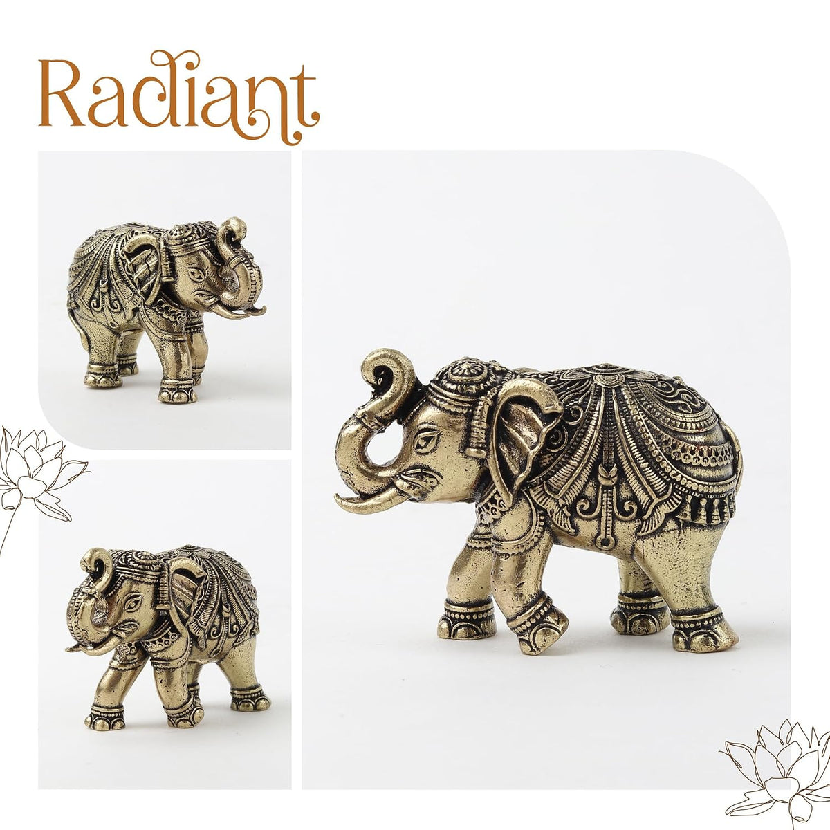 Brass Elephant Statue | Elephant Showpiece for Home & Office | Handmade Brass Figurine for Living Room, Desk Decor (Design01: L4 x W2 x H2 cm)
