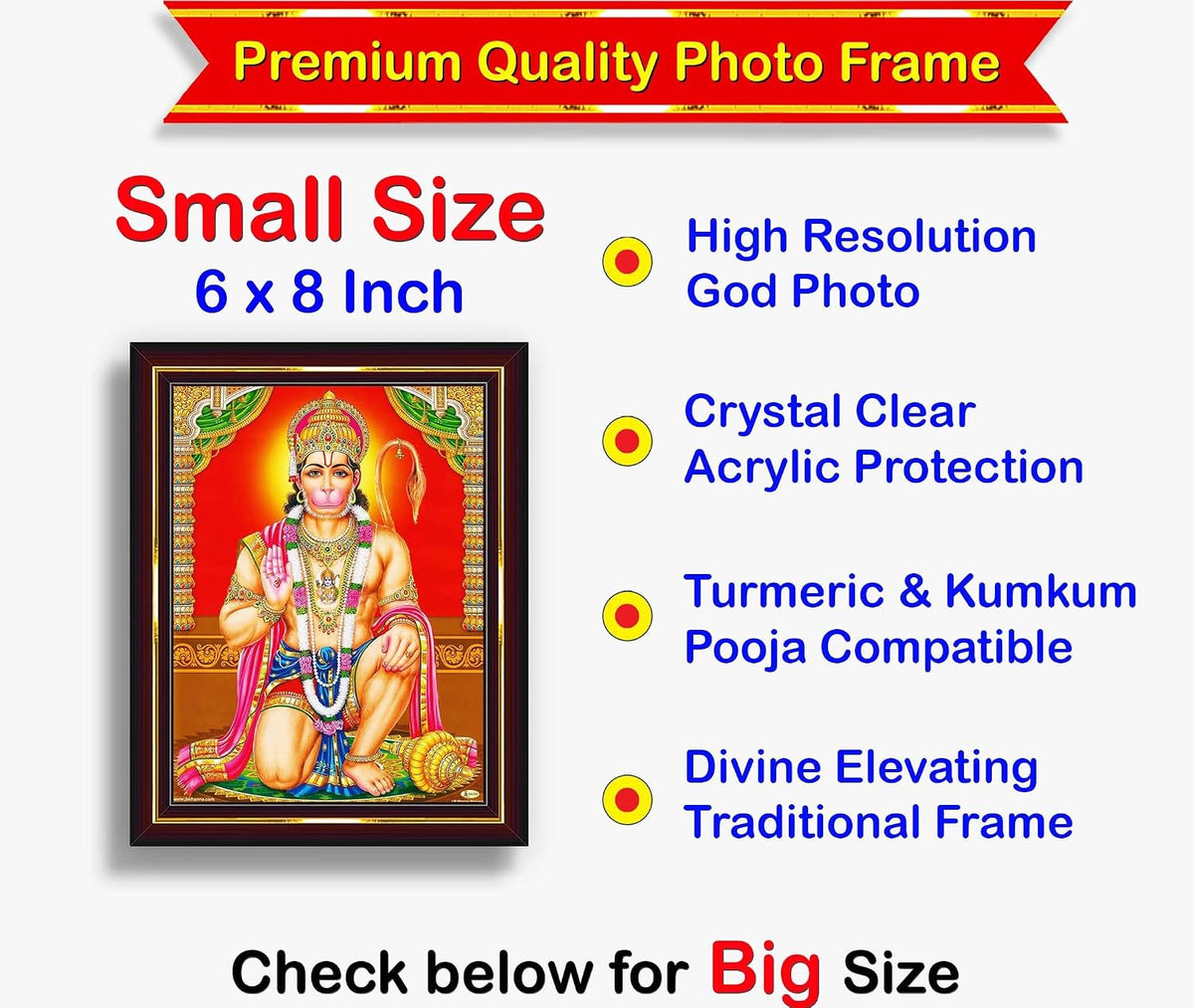 Lord Hanuman Ji Hanumanji Jai Bajrangbali Wall Painting Framed Home Decor (Wood,Acrylic,Brown,Small Size,6x8 Inch) B756S