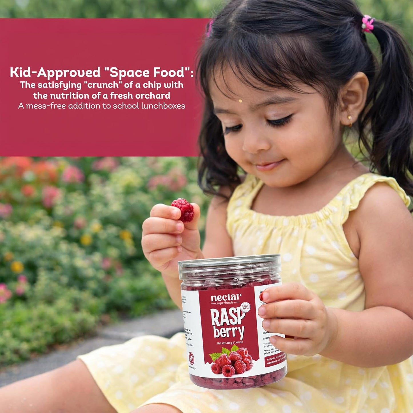 Nectar Superfoods Premium Freeze Dried Raspberry - 40 grams Jar-Pack of 1 Nos | No Oil, No Preservatives, No Sugar Added| Vegan | Baking, Cooking & Seasoning | Processed in India
