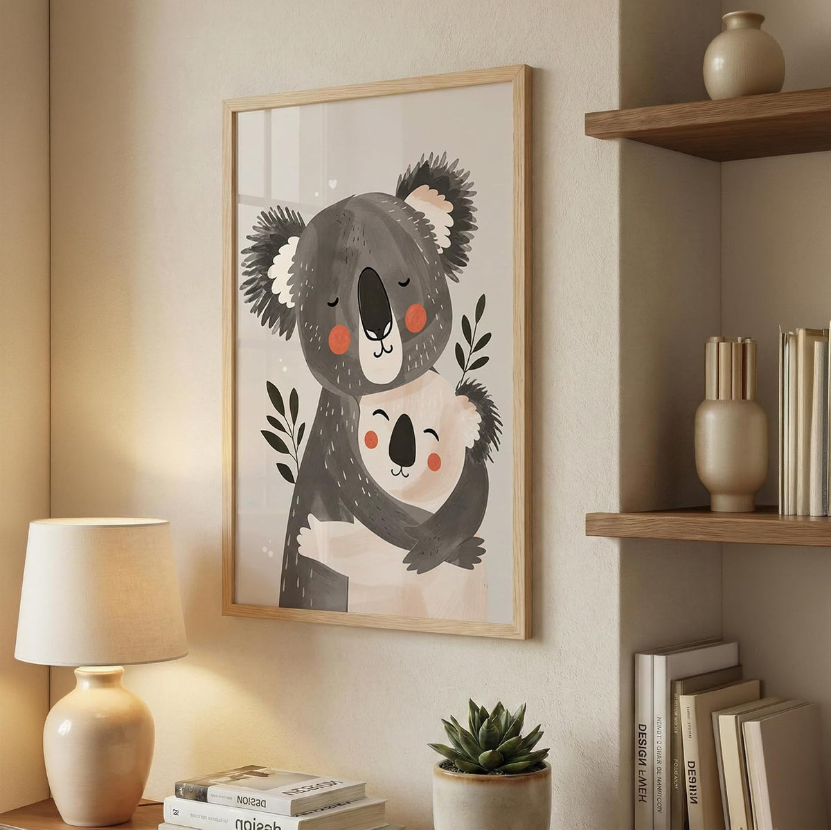 Koala Wall Art for Home Decor, Framed Animal Painting for Bedroom, Living Room & Kids Room, Cute Koala Pair Illustration, Black Frame, Aesthetic Wall Décor (DGN14-Natural10x13 inch)
