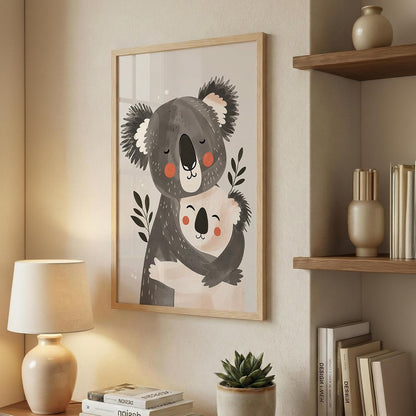 Koala Wall Art for Home Decor, Framed Animal Painting for Bedroom, Living Room & Kids Room, Cute Koala Pair Illustration, Black Frame, Aesthetic Wall Décor (DGN14-Natural10x13 inch)