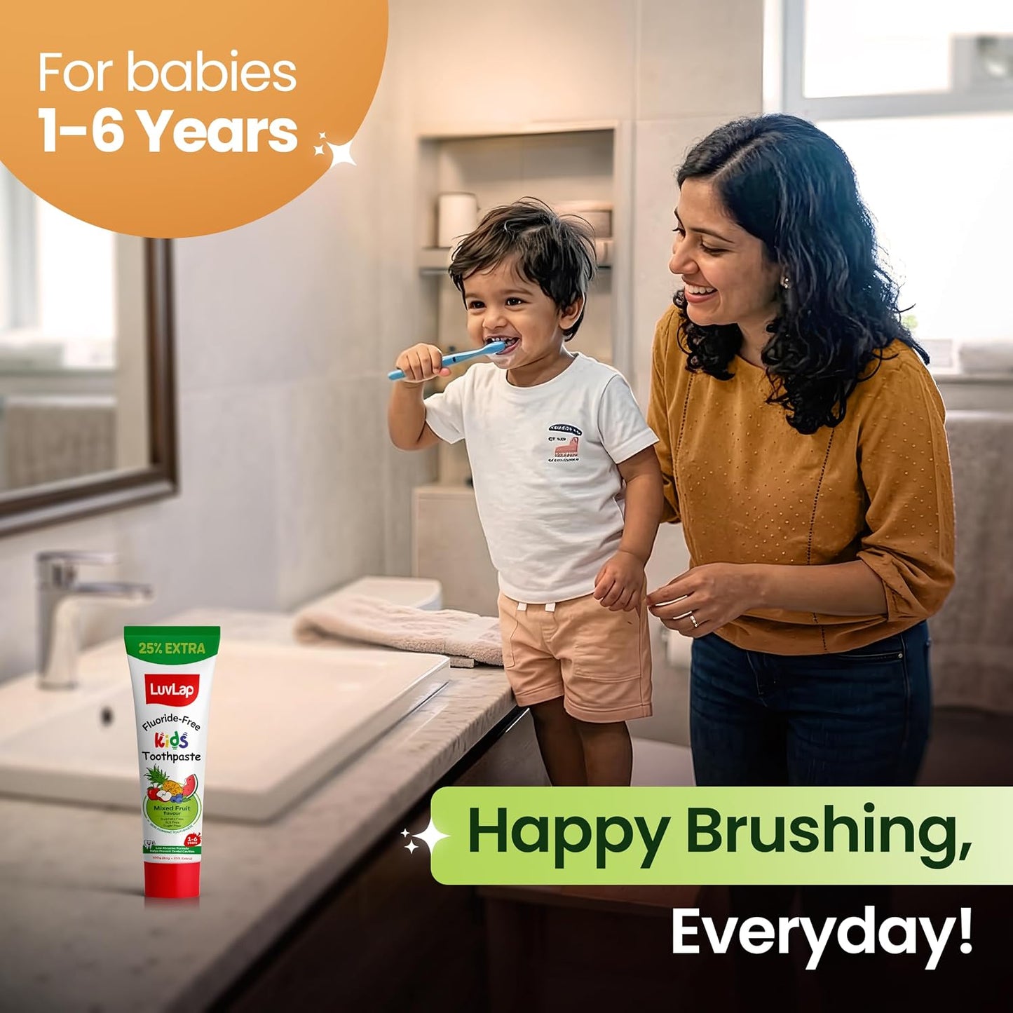 LuvLap Baby Toothpaste for Kids 80gm + 25% Extra, Mix Fruit Flavour, SLS & Fluoride Free Baby Toothpaste, Removes Plaque, Prevents Bacteria & Cavities, Ensures Healthy Teeth & Gums, 12M+(Pack of 1)