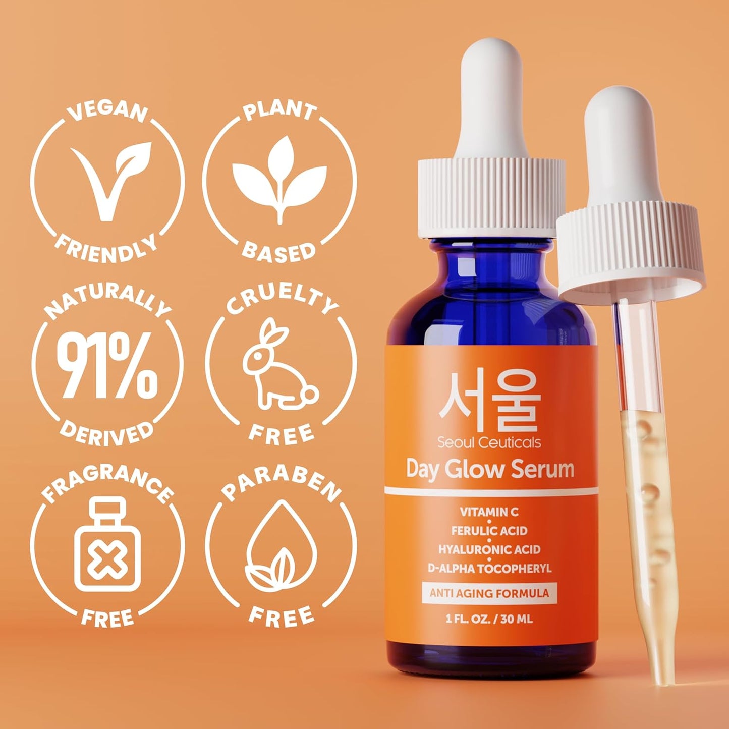 SeoulCeuticals Korean Vitamin C Serum for Glowing Skin – 20% Vitamin C + Hyaluronic Acid + CE Ferulic Acid – Potent Anti-Aging & Anti-Wrinkle Korean Beauty Vit C Serum – 30ml