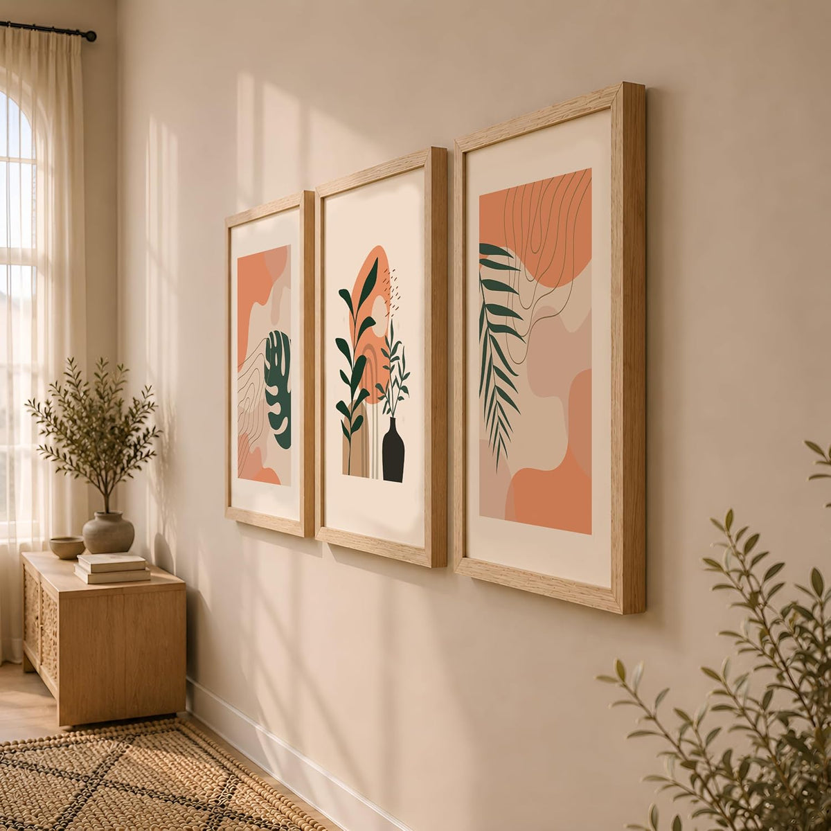 Wall decor paintings for living room, Modern art wall frames for home decoration (Tropical pattern) (Theme-Minimalist) Set of 3 (Art-1, 10x13inch)
