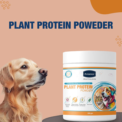 Aniamor Plant Protein Powder for Dogs and Cats|Pea Protein|Plant Based Protein|Pets Supplement|Isolated Pea Protein with Amino Acid|All Life Stage|200gm Jar