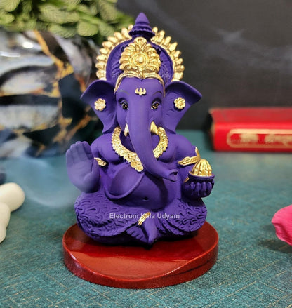 Handcrafted Poly Resin Ganesha Statue with Base - Perfect for Car Dashboard, Office Desk, Shelves, and Home Decor - Ideal Housewarming Gift! (MukutVioletMDF)