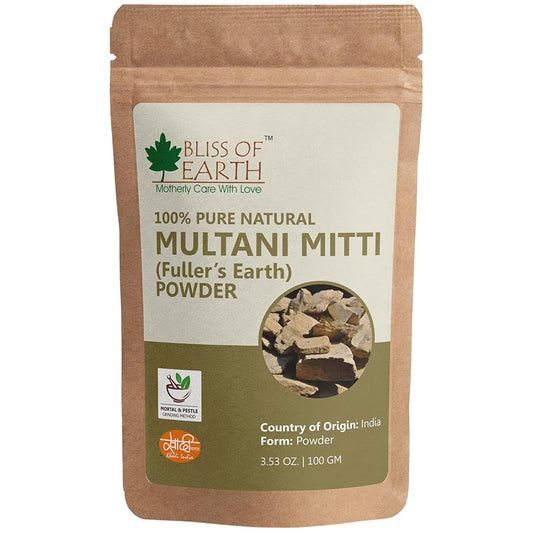 Bliss of Earth Multani Mitti Powder for Face | Natural Multani Mitti for Hair & Skin | Exfoliates, Soothes, Nourishes, Smoothens Skin & Supports Scalp Health | 100 gm