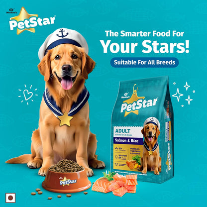 Mankind Petstar Adult Dry Dog Food (High Protein) Salmon & Rice Flavor, 1kg Pack | Improves Muscle & Strength, Supports Immunity, Protects Liver & Kidney