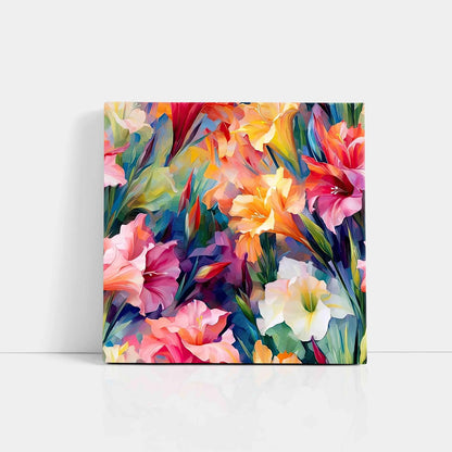 Vibrant Floral Canvas Wall Art, Colourful Lily Flowers Painting, Modern Home Decor, Living Room Artwork 20 Inch x 20 Inch CVM-38085