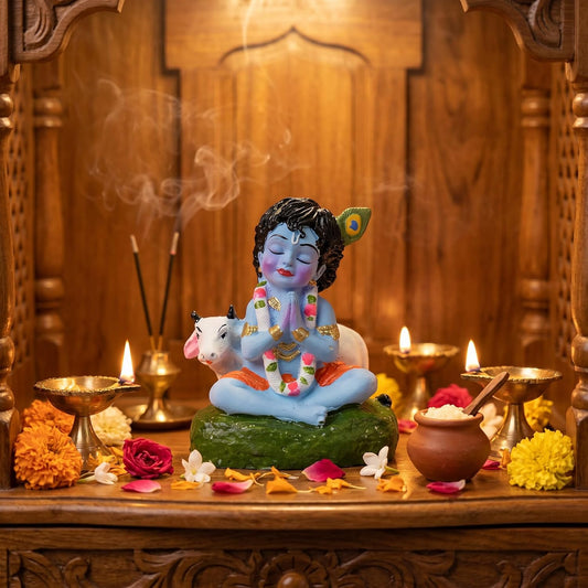 Bal Krishna Idol for Home Decor | Laddu Gopal Murti, Kanha Ji Statue for Puja Room, Temple Decoration, Janmashtami Decor, Spiritual Gift, Krishna Showpiece for Home & Office