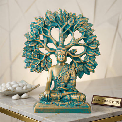 Global Grabbers Buddha Statue Showpiece Idol Home Decor Decoration Items for Living Room and Gifts (Antique Golden Blue)