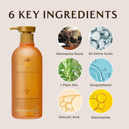 LADOR Dermatical Hair- Loss Shampoo (Normal to Dry Hair) (530ml) Anti Hair Loss & Hair Growth Korean Shampoo, Deep Cleanse, Nourish, Soothes Damaged Scalp