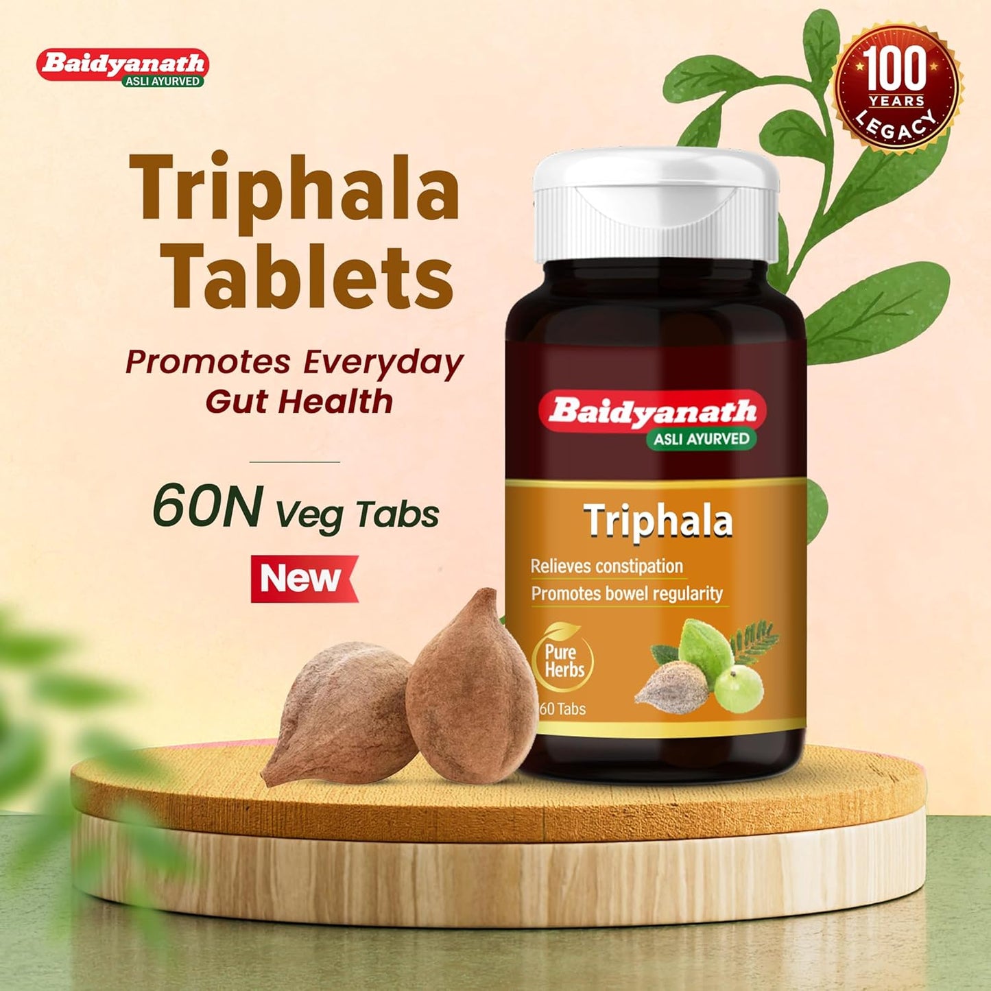 Baidyanath Triphala -60 Tablets | Ayurvedic Blend of Amla, Haritaki & Baheda | Supports Digestion & Gut Health |