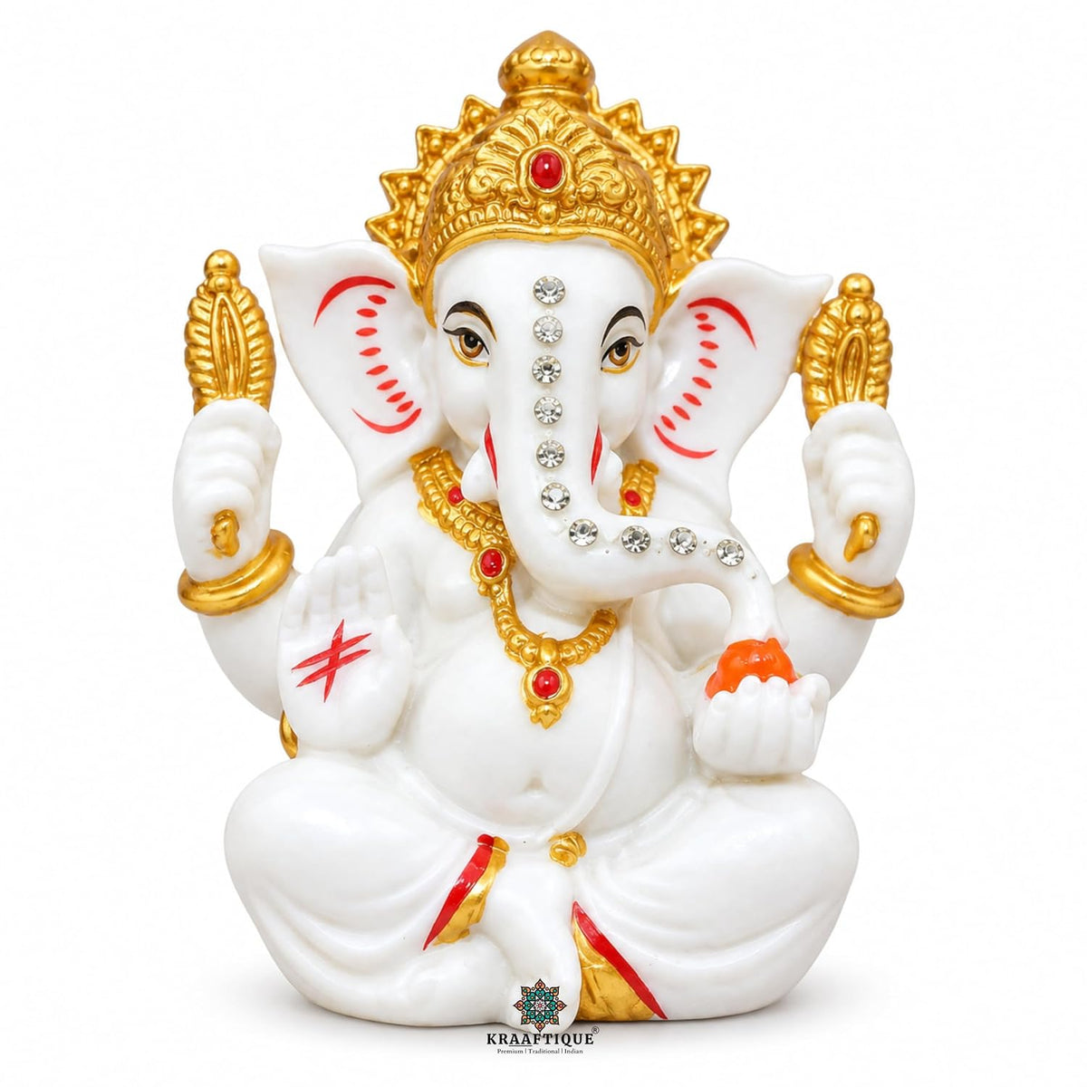 Maha Ganapati Idol White Marble Statue, Matte Finish Ganesh Murti for Puja, Mandir, Home Decor, Ganesh Chaturthi, Diwali, Festive Decoration & Religious Gifting