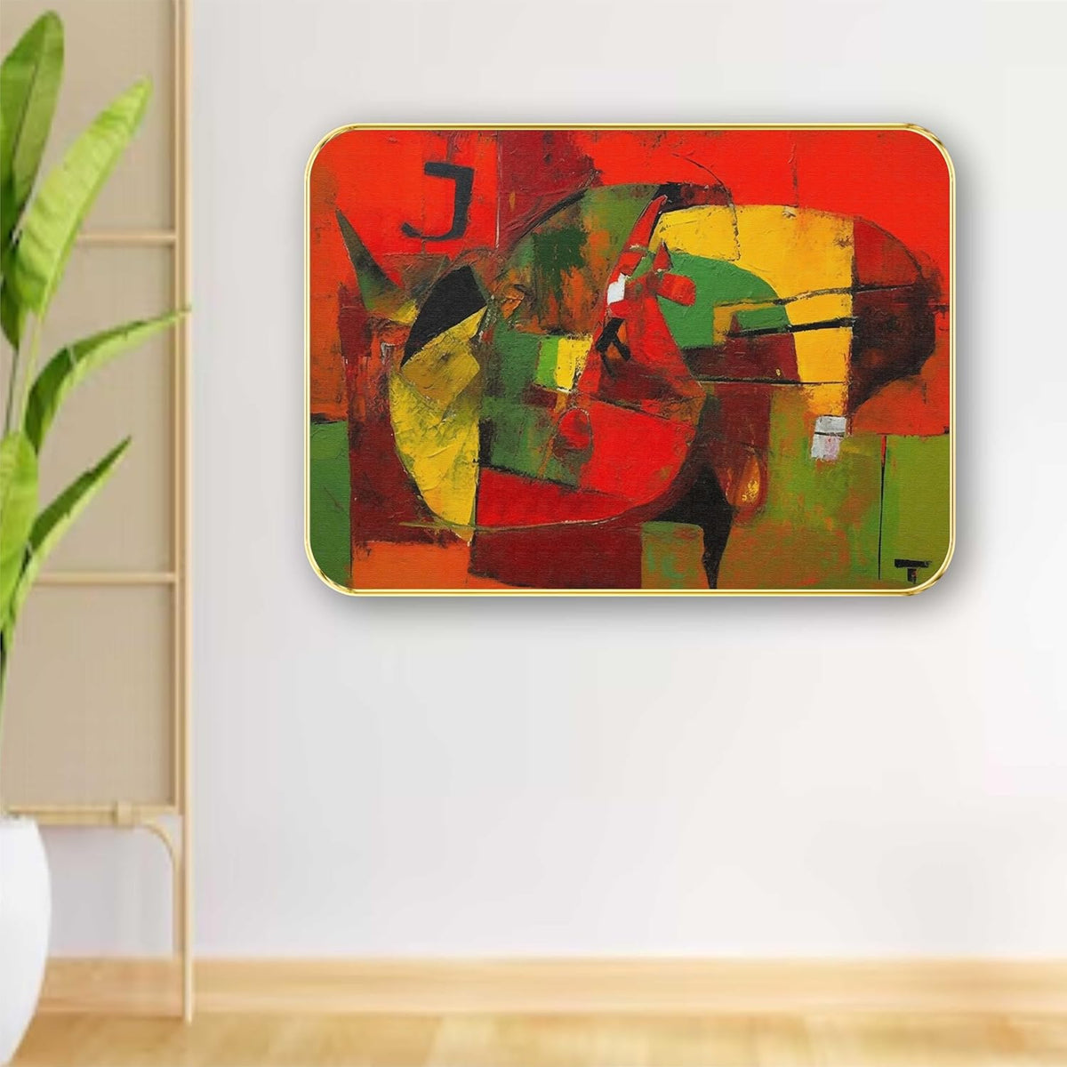 Abstract modern art Premium Sparkle Lamination Finished Surface Golden Slim Frame (13 x 19 Inch) For Home/Office/Hotel painting MG-614