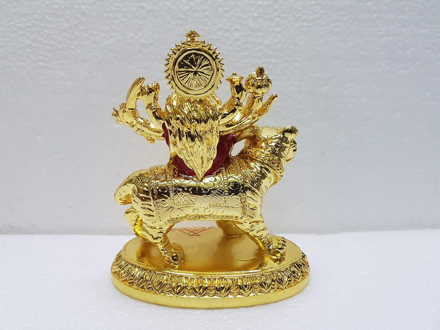 Gold Art India Gold and Silver Plated Resin Ambe MATA Idol On Lion | Mandir Puja Murti | Maa Nav Durga Rani Sherawali Statue Sculpture Goddess for Pooja, Housewarming Gift (Gold)