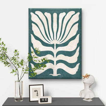 Modern Boho Floral Framed Canvas Wall Art – Abstract White Botanical Print on Teal | Minimalist Nature Décor for Living Room, Office & Bedroom (18 x 24 Inch) CVD-371