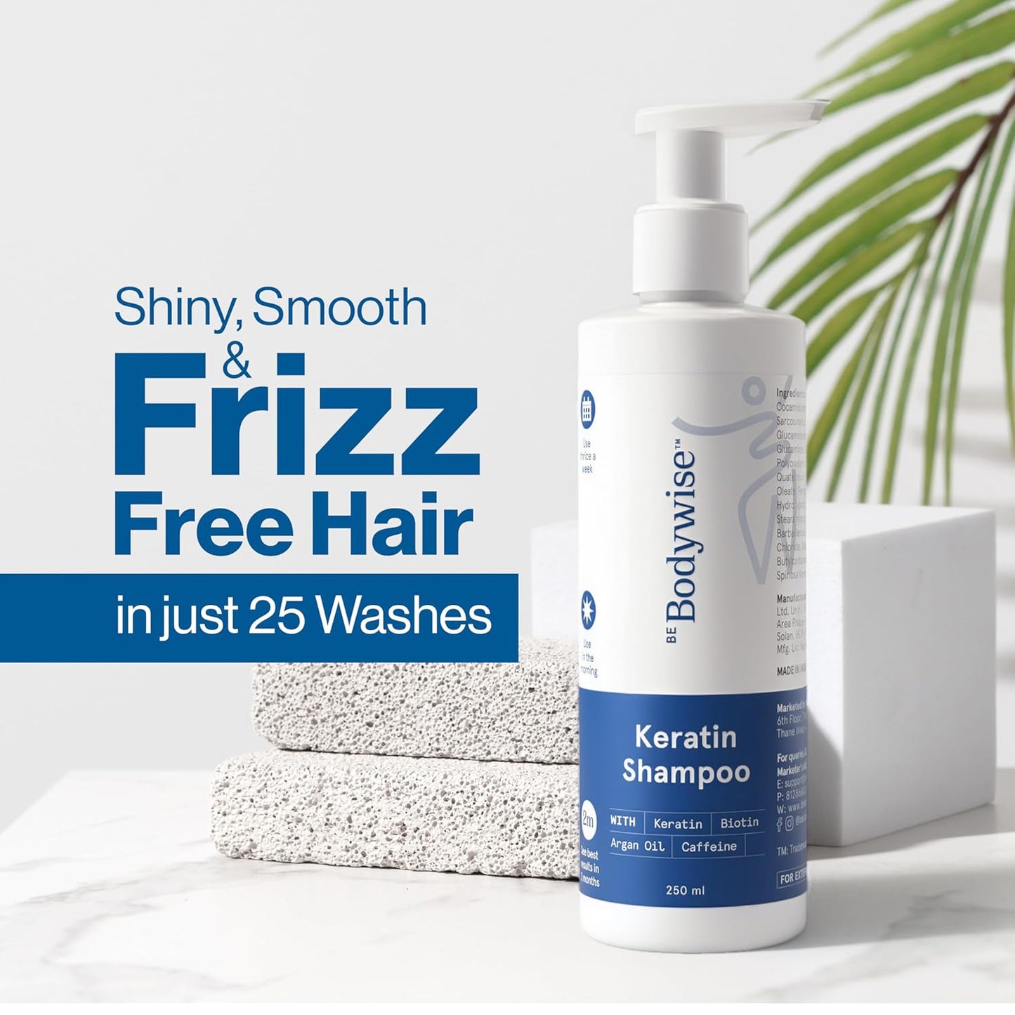 Be Bodywise Keratin Shampoo 250ml | Developed by Trichologists | Biotin, Caffeine & Argan Oil | Cleanses Scalp, Controls Frizz & Hair Breakage | Paraben & Sulphate Free