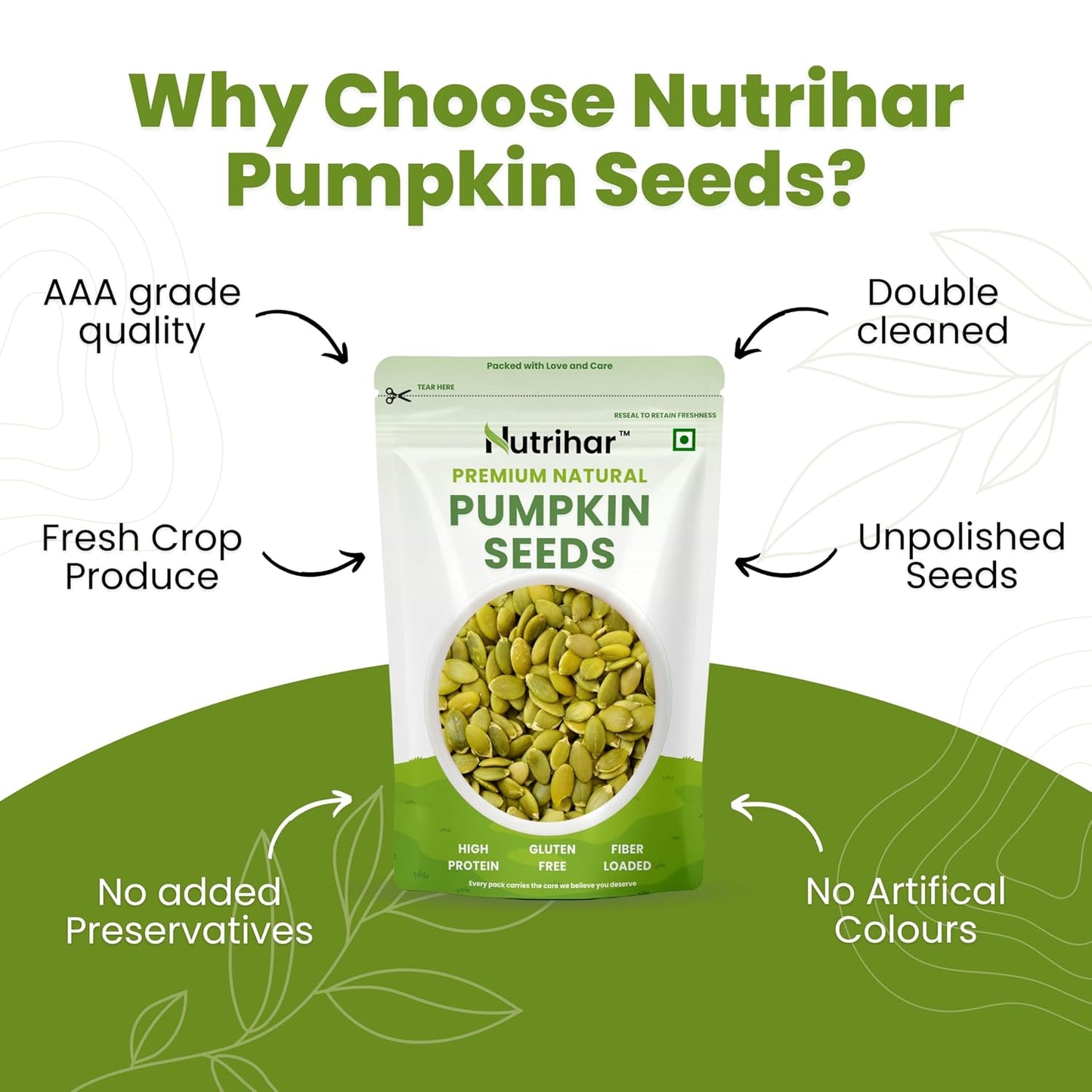 Nutrihar Raw Pumpkin Seeds 100g | Unpolished, AAA Grade | Protein & Fibre Rich Superfood