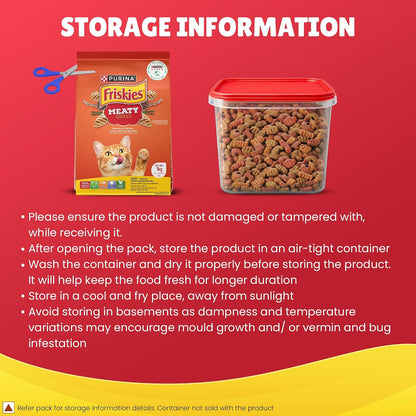 Purina Friskies Meat & Vegetable, Dry Food for Adult Cats, 1kg Pack | With Meat & Vegetable, 100% Complete & Balanced, Quality Protein for Strong Muscles, Calcium & Vitamin D, Omega 6 & Zinc