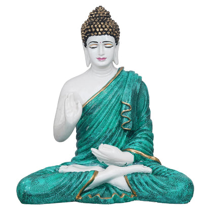 Green Resin Handcrafted Blessing Lord Buddha Idol | Serene Home, Office Decor | Perfect for Offices, Meditation Rooms | Gift for Housewarmings, Diwali