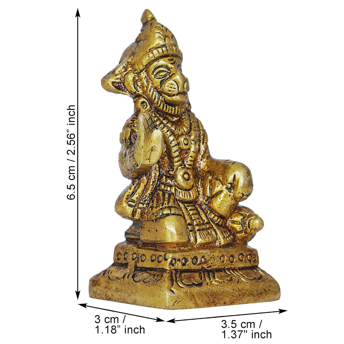 Golden Brass Hanuman Ji Murti Statue | Blessing Lord Hanuman Idol for Home Temple Pooja Mandir Car Dashboard | Gift for Housewarming Birthday